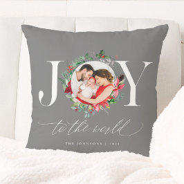 Elegant Gray Silver Christmas Wreath Joy Kissen