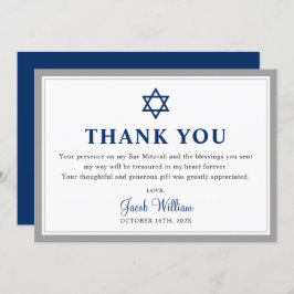 Elegant Gray und Navy Blue Bar Mitzvah Dankeskarte