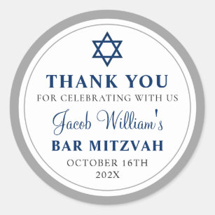 Elegant Gray und Navy Blue Bar Mitzvah Vielen Dank Runder Aufkleber