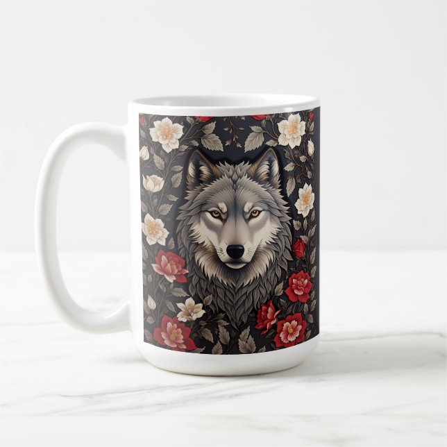 Elegant Gray Wolf Floral Kaffeetasse (Links)