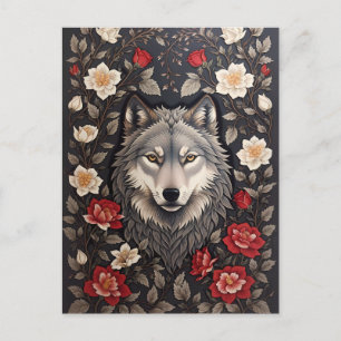 Elegant Gray Wolf Floral Postkarte