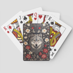 Elegant Gray Wolf Floral Spielkarten