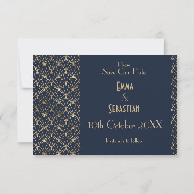 Elegant Great Gatsby Art Deco Speichern Sie die Da Save The Date (Vorderseite)