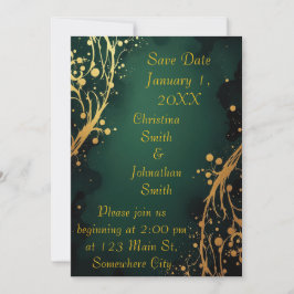 Elegant Green and Gold Design Wedding Invitation Einladung