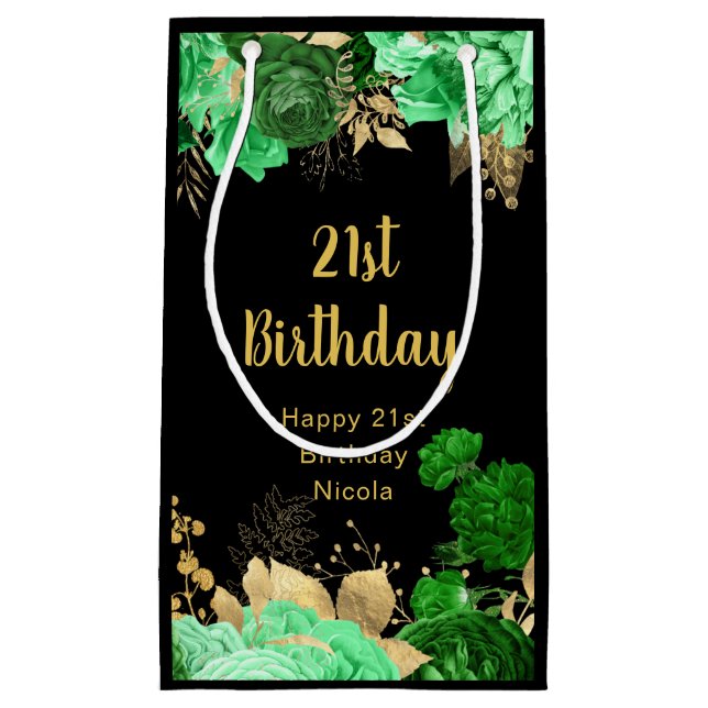 Elegant Green and Gold Flowers Birthday Party Kleine Geschenktüte (Vorderseite)