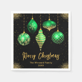 Elegant Green and Gold Ornament Christmas Serviette