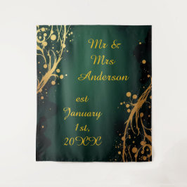 Elegant Green and Gold Wedding Photo Backdrop Wandteppich