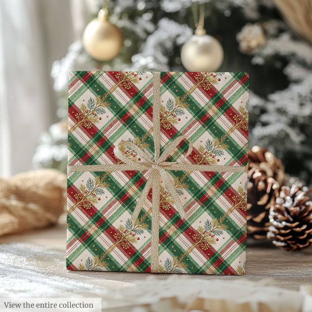 Elegant green and red watercolor checkered gift geschenkpapier (Elegant green and red watercolor checkered gift Wrapping Paper )
