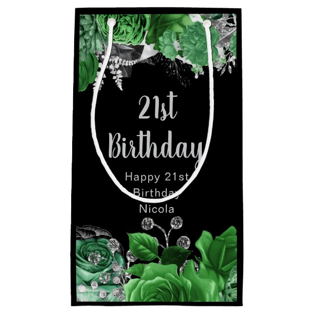 Elegant Green and Silver Flowers Birthday Party  Kleine Geschenktüte (Vorderseite)
