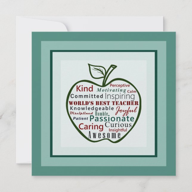 Elegant Green Apple World's Best Teacher Card (Vorderseite)