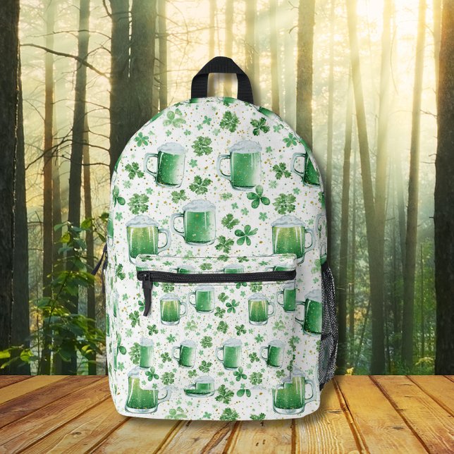 Elegant Green Beer Mugs and Shamrocks White Bedruckter Rucksack (Von Creator hochgeladen)