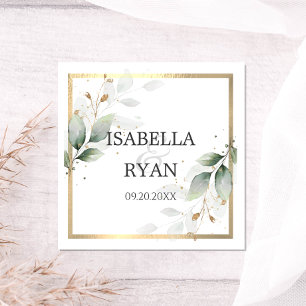ELEGANT Green Blätter Gold Wedding Serviette