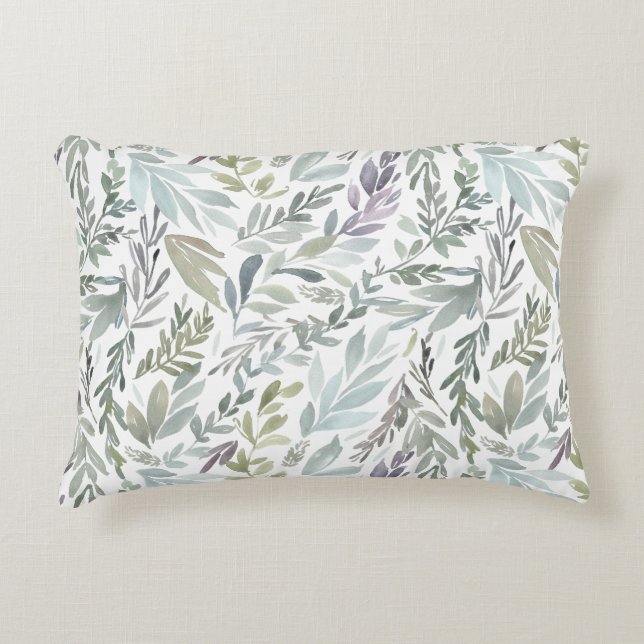 Elegant Green Blue Botanical Watercolor Dekokissen (Vorderseite)