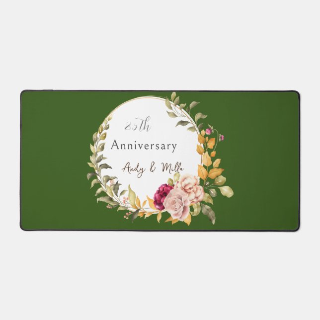 Elegant Green Blume Wreath 25. Wedding Anniv Schreibtischunterlage (Vorderseite)