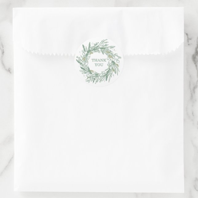 Elegant Green Botanical Wreath Wedding Runder Aufkleber (Tasche)