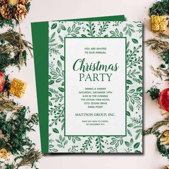 Elegant Green Botanicals Christmas Party Einladung (Elegant green botanicals Christmas party invitations, PRINTED and/or INSTANT DOWNLOAD)