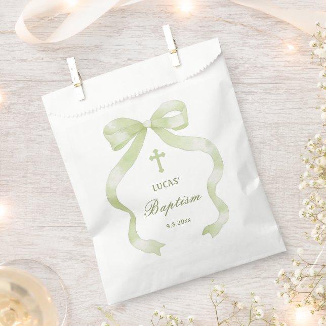 Elegant Green Bow Baptism Geschenktütchen (Ausgeschnitten)