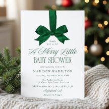 Elegant Green Bow Christmas Baby Shower