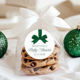 Elegant Green Bow Christmas Baby Shower Runder Aufkleber