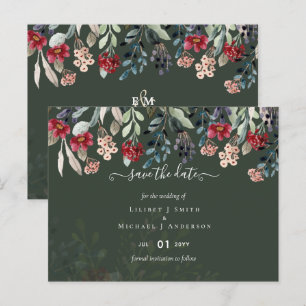 Elegant Green Burgundy Blue Floral Wedding Postkarte