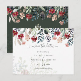 Elegant Green Burgundy Blue Floral Wedding Postkarte