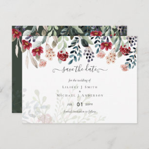 Elegant Green Burgundy Blue Floral Wedding Postkarte
