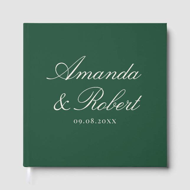 Elegant Green Calligraphy Wedding Gästebuch (Vorderseite)