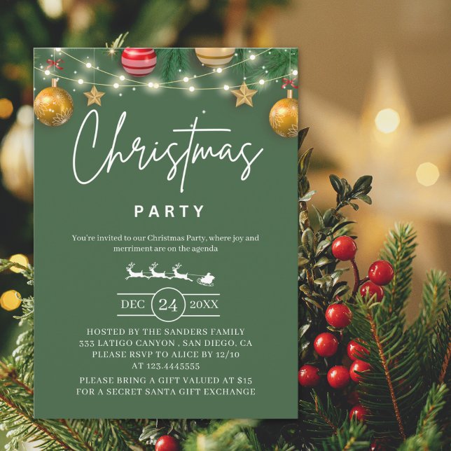 Elegant Green Christmas Party Invitation Einladung (Von Creator hochgeladen)