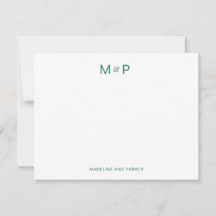 Elegant Green Contemporary Couple Monogram Mitteilungskarte
