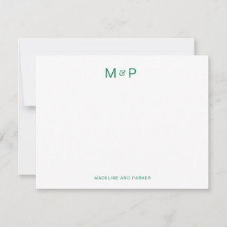 Elegant Green Contemporary Couple Monogram Mitteilungskarte