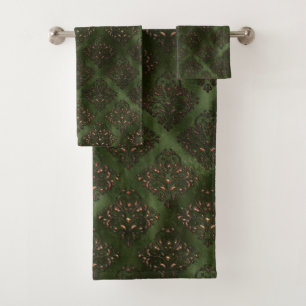 Elegant Green Damask Bronze Badezimmer Badhandtuch Set