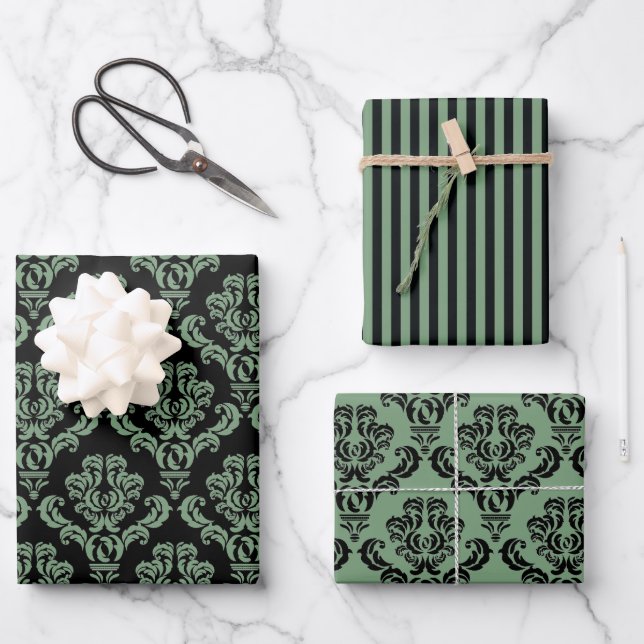 Elegant Green Damask Geschenkpapier Set (Vorderseite)