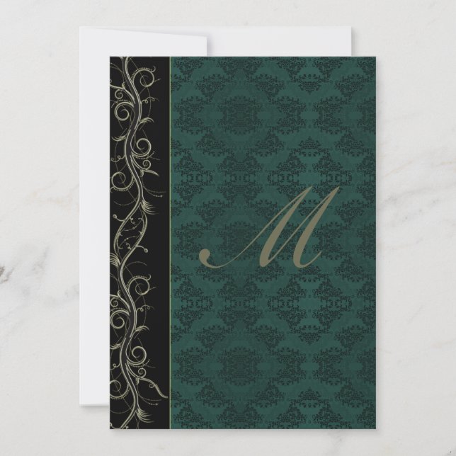 Elegant Green Damask Wedding Einladung (Vorderseite)