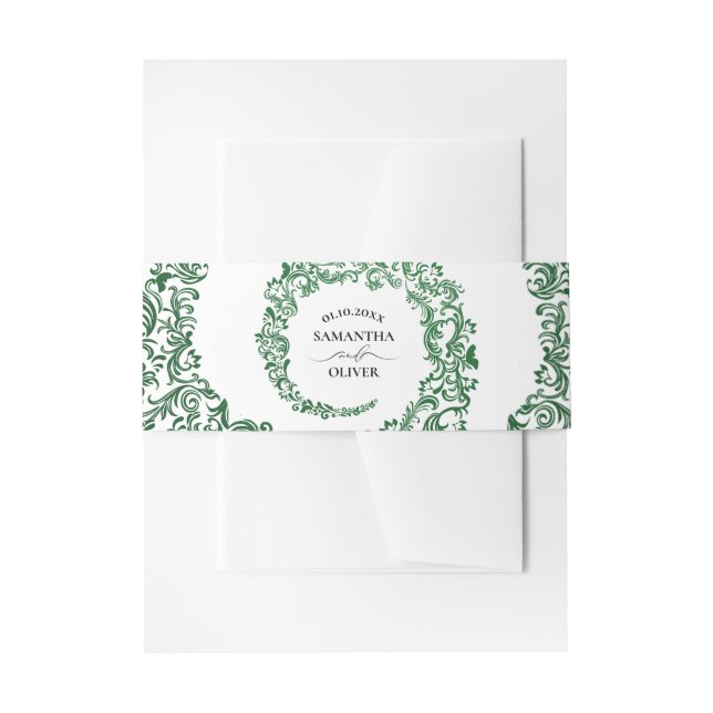 Elegant Green Damask Wedding Einladungsbanderole (Vorderseite Beispiel)