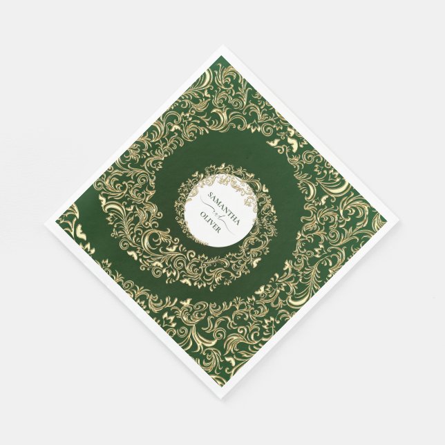 Elegant Green Damask Wedding Serviette (Ecke)