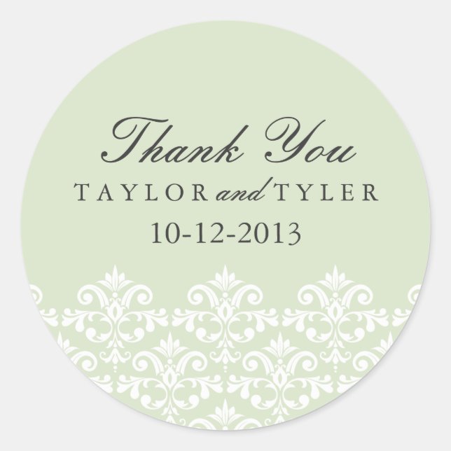 Elegant Green Damask Wedding Sticker (Vorderseite)