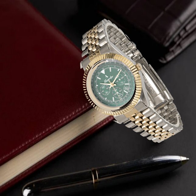 Elegant Green Dial Chronograph Watch with Black Le Armbanduhr (Von Creator hochgeladen)