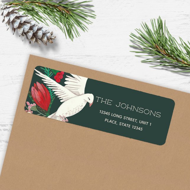 Elegant Green Dove Floral Weihnachten (Elegant Green Dove Floral Christmas Label)