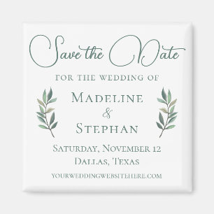 Elegant Green Eucalyptus Leaf Modern Save the Date Magnet