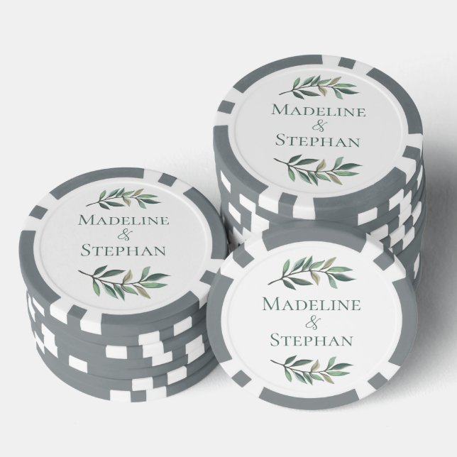 Elegant Green Eucalyptus Leaf Personalized Wedding Pokerchips (Stapel)