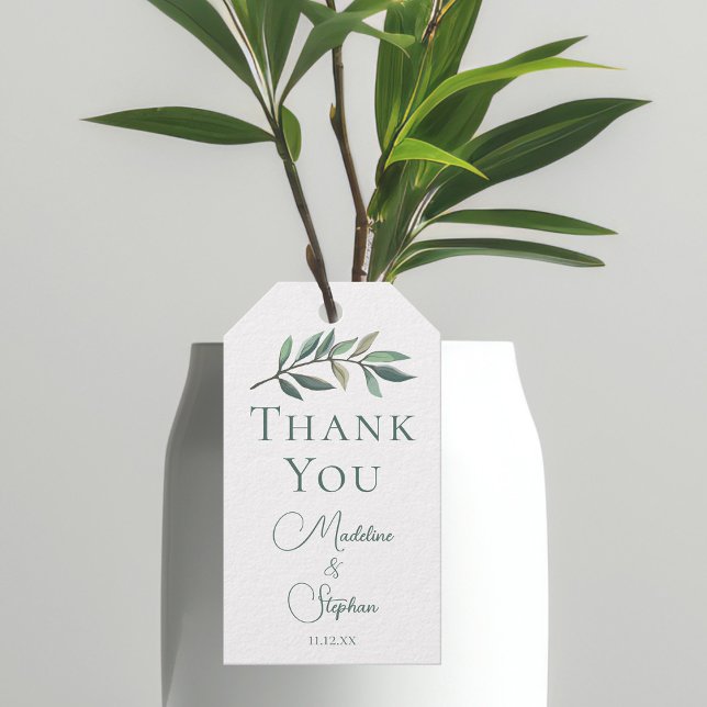Elegant Green Eucalyptus Leaf Wedding Geschenkanhänger (Von Creator hochgeladen)
