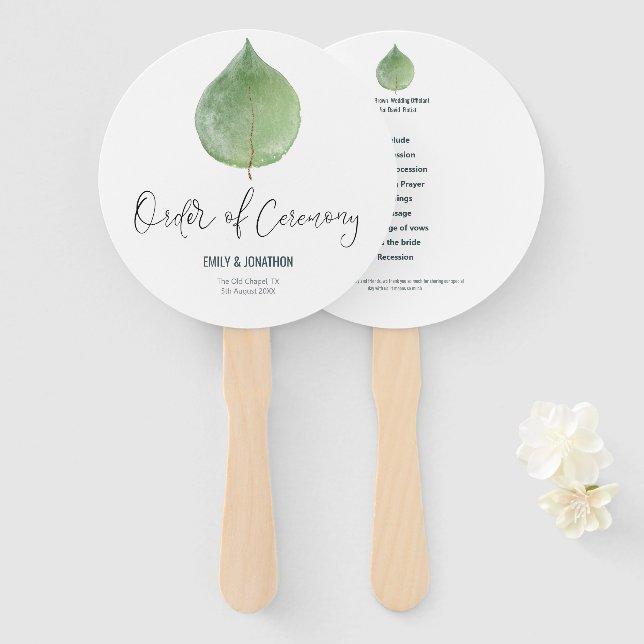 Elegant Green Eucalyptus Leaf Wedding Program Fächer (Vorne und Hinten)