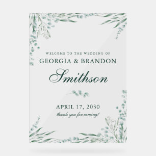 Elegant Green Eucalyptus Wedding Welcome Acrylschild