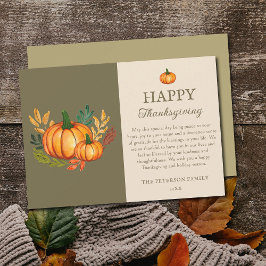 Elegant Green Fall Pumpkin Happy Thanksgiving Card Feiertagskarte