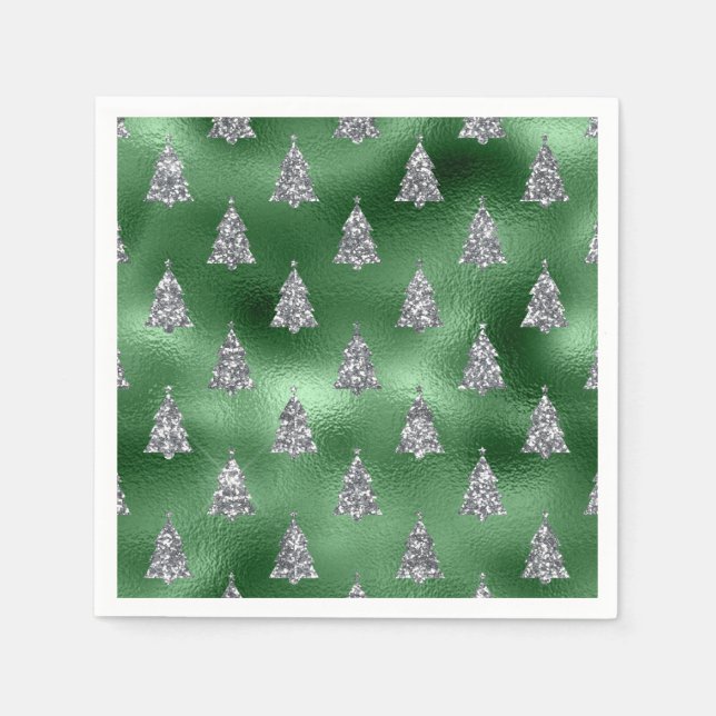 Elegant Green & Faux Silver Trees Christmas  Serviette (Vorderseite)