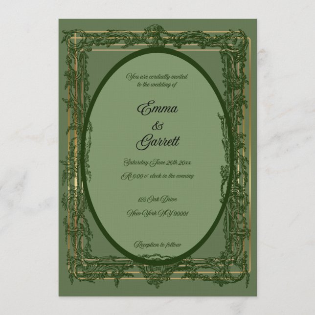 Elegant Green Filigree Wedding Invitation Einladung (Vorderseite)