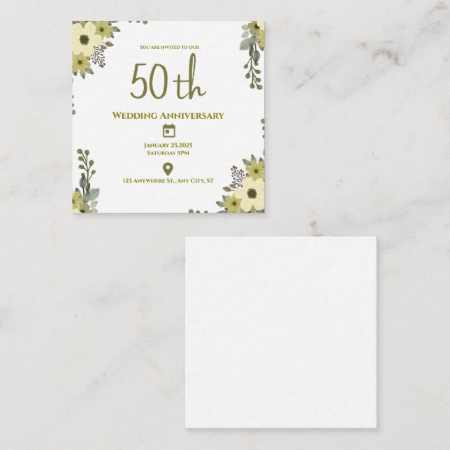 Elegant Green Floral 50. Hochzeitstag Begleitkarte (Vorne/Hinten)