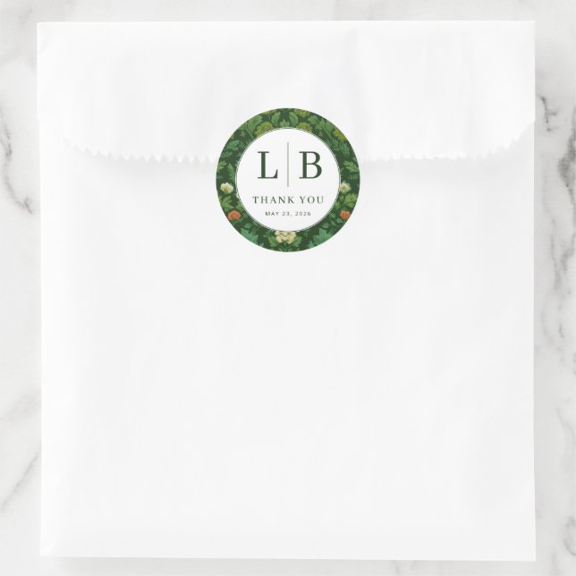 Elegant Green Floral Botanical Runder Aufkleber (Tasche)
