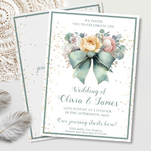 Elegant Green Floral Bow Wedding Einladung