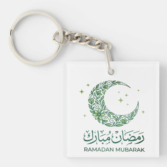 Elegant Green Floral Crescent Ramadan Mubarak Arab Schlüsselanhänger (Vorderseite)